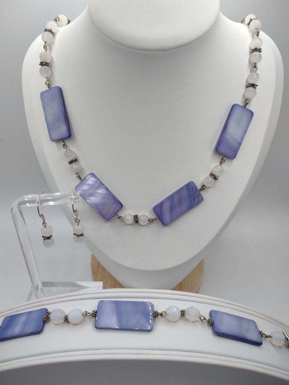 3 Pc Set Necklace/Bracelet/Earrings Lavender Abalone Sterling Silver 925